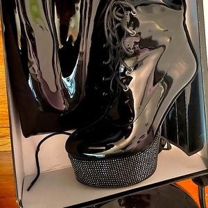 Size 8.5 black azalea wang platform knee high boots